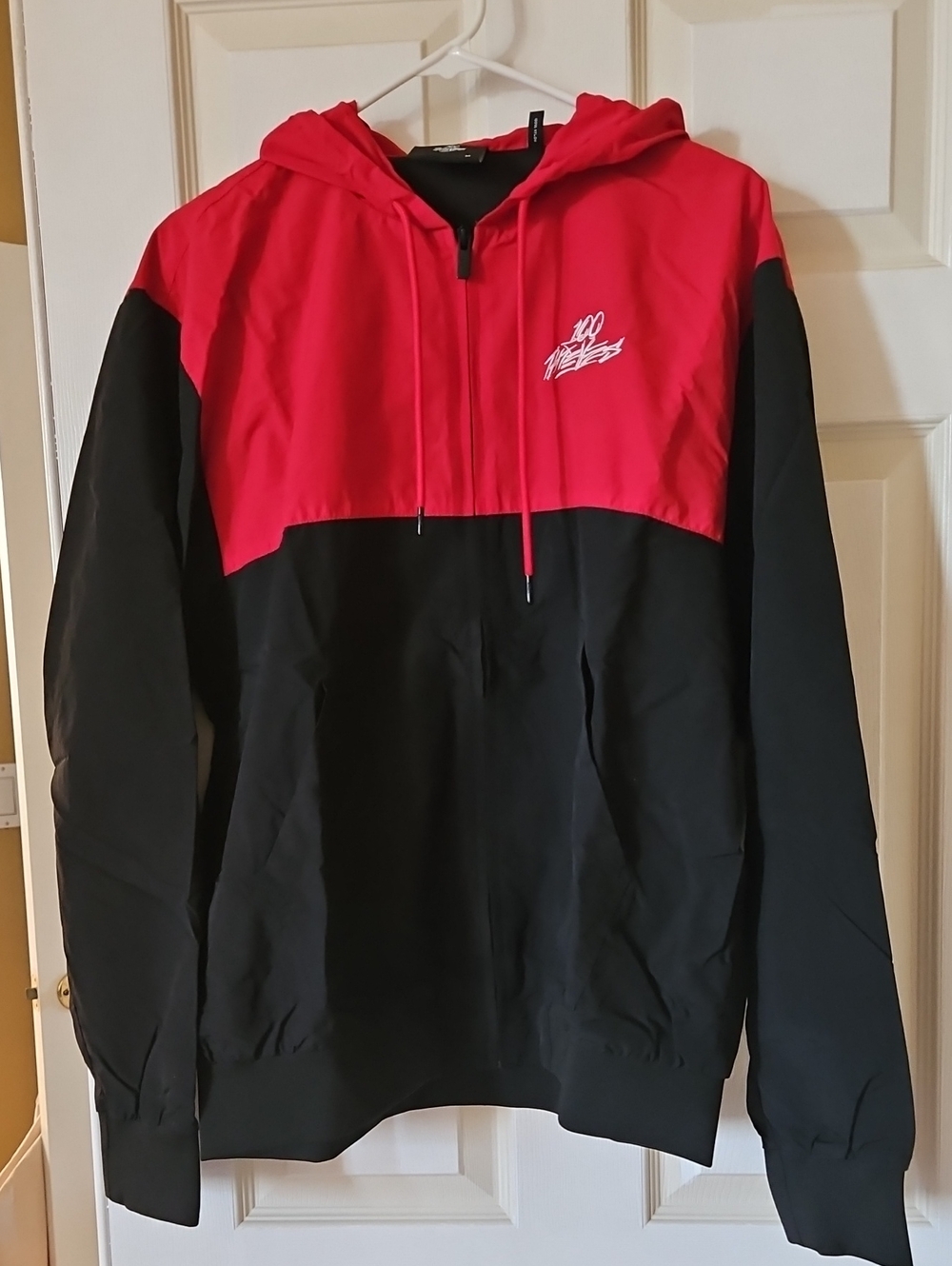 Men's Two-Tone Red and Black Hooded Jacket